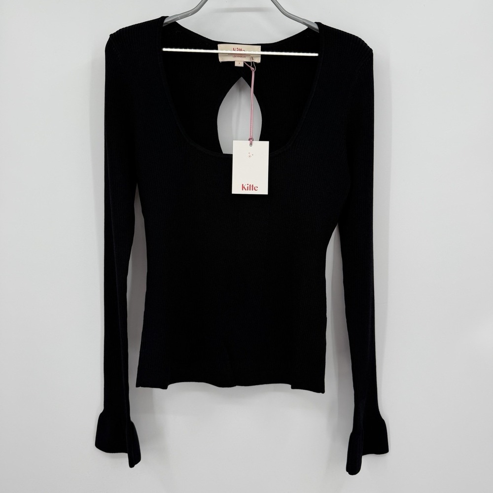 Kilte Collection Nelly Square Neck Top Black Ruffle Sleeve Cutout Back M 2